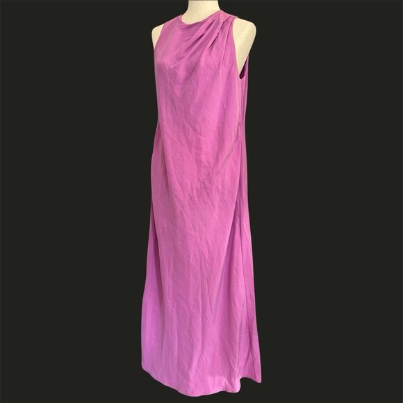 Abercrombie & Fitch Asymmetric Maxi Dress Size S Pink Silk Pleated Fairy Goddess - Picture 1 of 9
